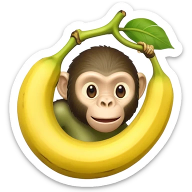 banana with a green chimpanzee head coming out of it. sticker