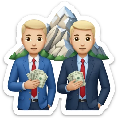 deux chef d'entreprise, un en train de compter sa montagne de billet et le deuxième derrière lui  poche vide pas d'argent  sticker