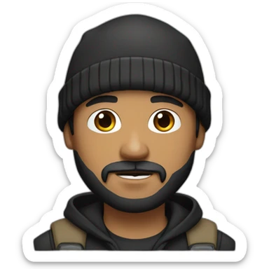 guy black hoodie light brown skin fishing beanie and mustache and beard black hair sticker