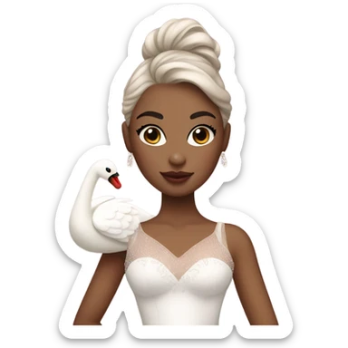 Ballerina with swan dress, white skin, strawberry makeup sticker