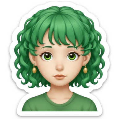 green curly  haired with hair bangs big head accessory big nose mid size ear young piercing  sticker