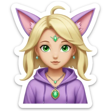Can you make a blond girl with green eyes in an espeon Onesie with a necklace sticker