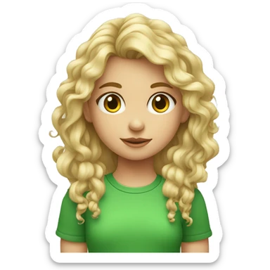 niña rubia con rizos y camiseta verde sticker