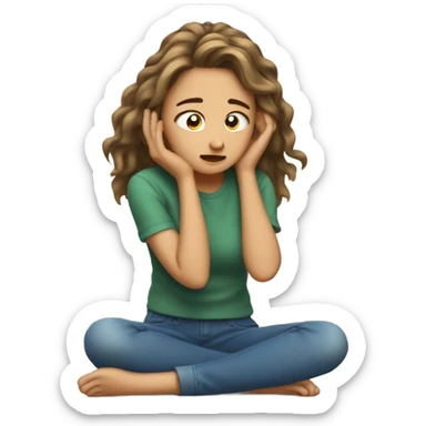 girl on ground hands in hair visible frustration from side view  sticker