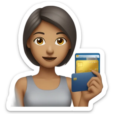 Girl with a credit card in front her comouter sticker
