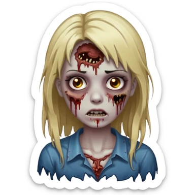 Create a zombie girl with dark hair and medium blonde highlights.  sticker