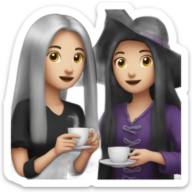Witch with her bestie drinking tea sticker