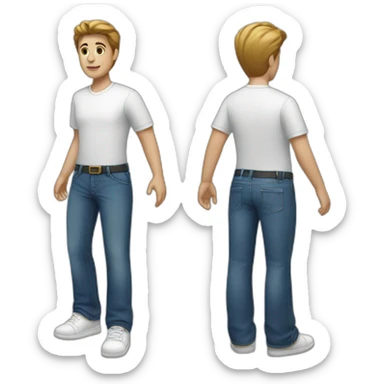 a person with white shoes, white shirt and dark blue jean sticker