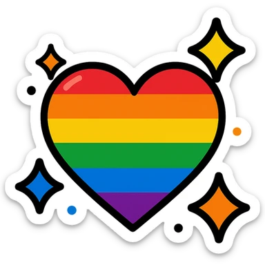 a rainbow heart with sparkles, vibrant cartoon style, celebrating Pride Month sticker