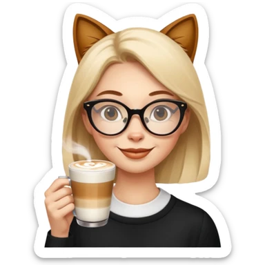 Woman with cat-eye glasses sipping latte sticker