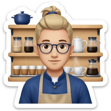 hipster barista ponytail male sticker