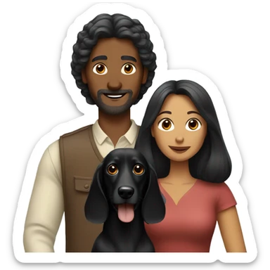 Woman and man with two long-haired black dachshunds sticker