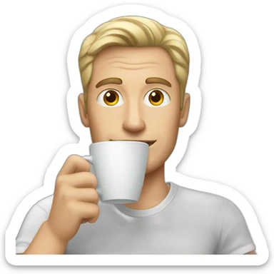 white man drinks coffee sticker