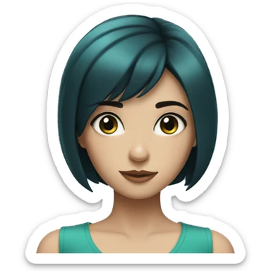 a girl with short black hair and blue-green eyes sticker