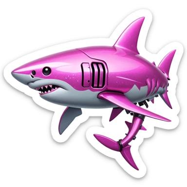 glitter mech shark pink cyberpunk sticker