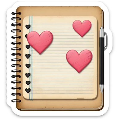 Notebook with scribbled quotes and hearts  sticker