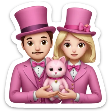 Aesthetic pink teddy magician couple and their pet cat sticker