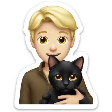 Blonde boy holding black cat  sticker