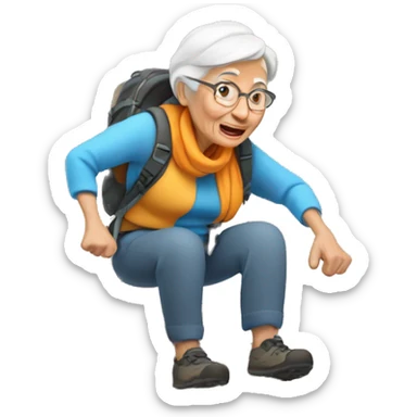 old woman climbing a mountain sticker
