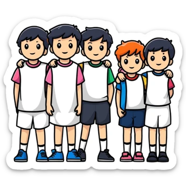 Seven boys and three girls standing together as a group sticker
