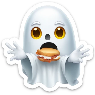A ghost holding eggs and bacon sticker