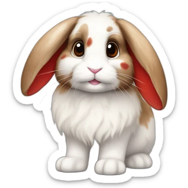 Fuzzy lop ears bunny with red and black spots on the ears and back. sticker