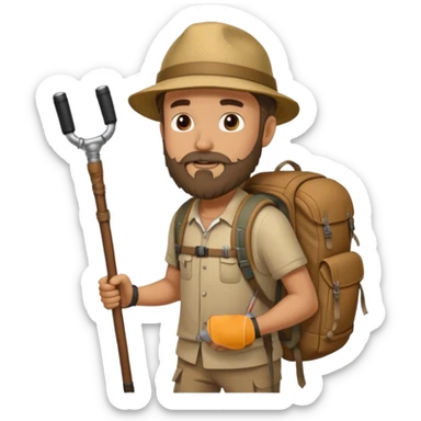 Montañero con mochila y bastones . sticker