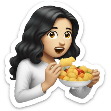 Long black haired white skin girl putting food in her mouth sticker