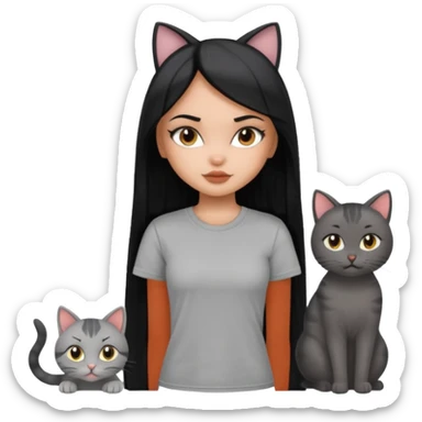 a pretty bratz dusky girl with long straight hair with four cats nd wearing a grey tshirt sticker