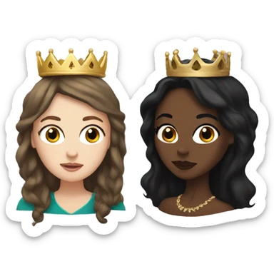 White woman with long brown hair and black woman with long black hair wearing crowns sticker