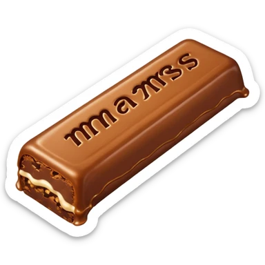 Create a cartoon-style Mars bar with gooey caramel stretching playfully. sticker