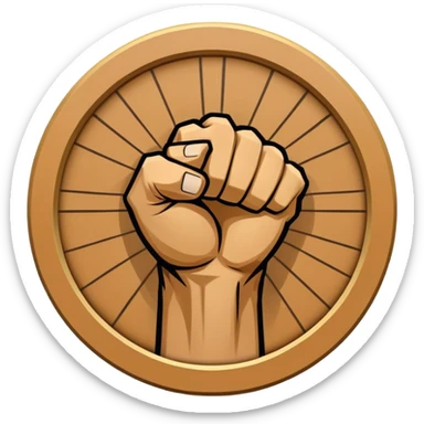 Round emblem symbolizing martial arts with a bold fist facing forward in the center. The fist is surrounded by dynamic lines representing movement and power. The design conveys strength, focus, and precision, with a minimalist background emphasizing the combat spirit. Transparent background. sticker