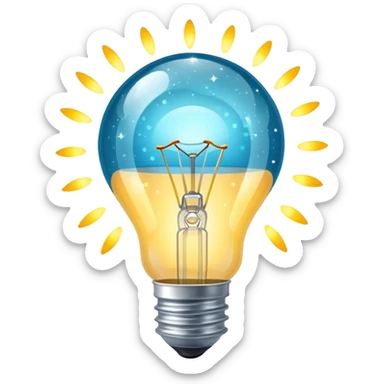 light bulb with sparkles around sticker