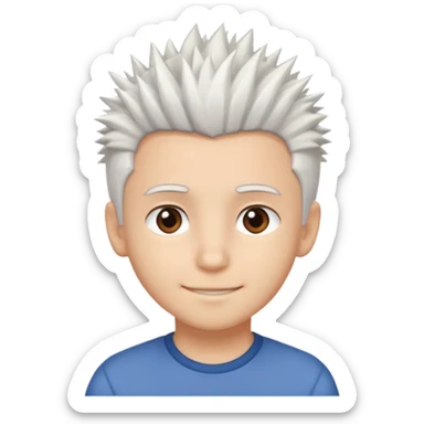 A light-skinned boy with soft, spiky white hair,, brown eyes, and a gentle smile. sticker