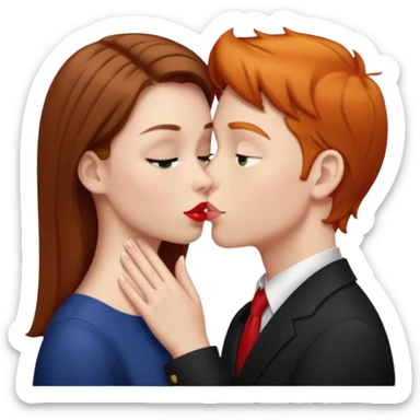 Girl with straight brown hair kissing ginger boy sticker