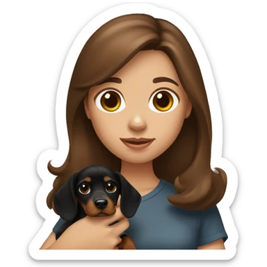 Brown hair girl holding black and tan dachshund puppy sticker