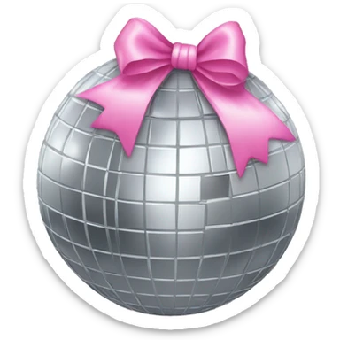 Silver disco ball with a pink bow  sticker