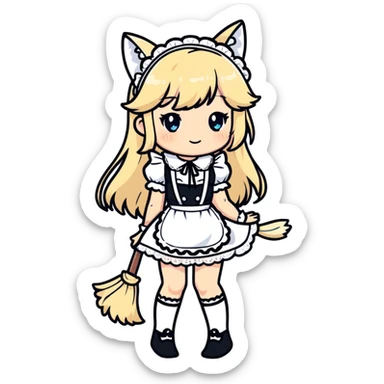 petite blonde catgirl woman long hair freckles shy lace white French maid bare feet sticker