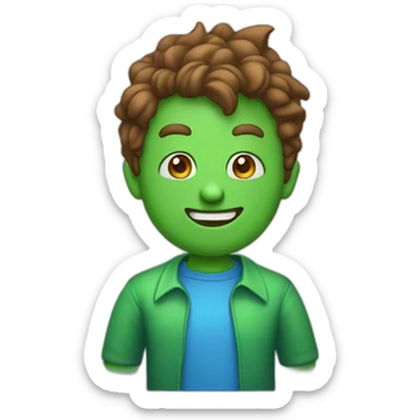 Green guy with devil horns blue shirt and white pants sticker