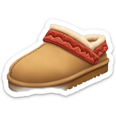Ugg Camel slip-on slippers. A thin red zig-zag stitch only encircling ankles, VERY chunky platform sole. sticker