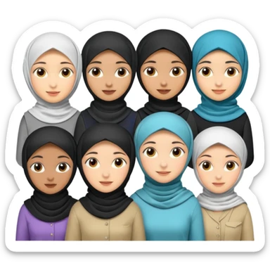 make 12 girls with different race, persona, occupation/hobby, and give some with hijab sticker