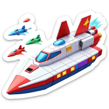 a galaga ship in a pixellated 1980s retro video game style sticker