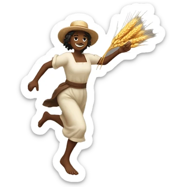 huckleberry Finn harvest goddess sprinting with wheat, with a large stride and arms outstretched sticker