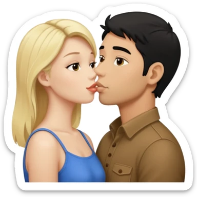 Blonde girl kissing black hair man sticker