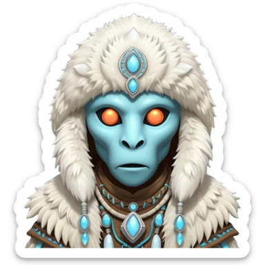 ancient arctic alien shaman portrait, head and shoulders only, Inuit-inspired fur hood, carved bone ornaments, glowing cosmic eyes, icy alien skin, spiritual sci-fi vibe, 3D cartoon, mobile game icon style, clean background, no text, no watermark


 sticker
