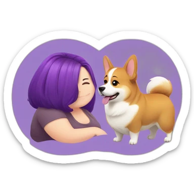 fat corgi and purple hair girl sticker