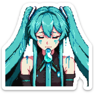 Hatsune Miku crying reaction with tears sticker