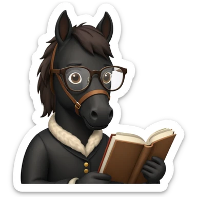 black horse read book with glasses sticker