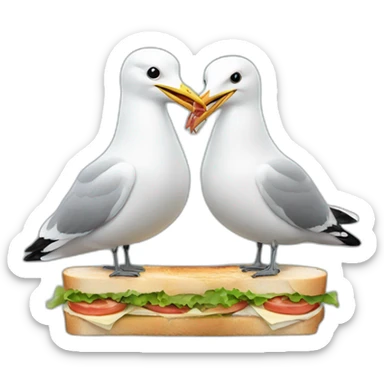 Two seagulls sharing sandwich  sticker