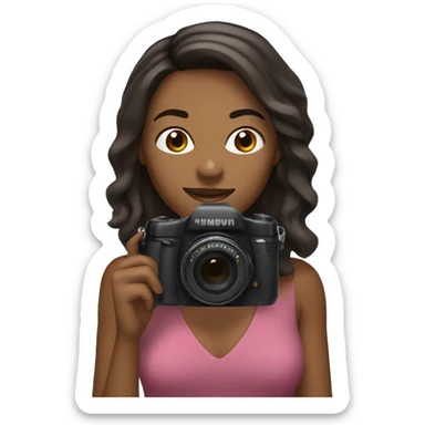 woman with shoulder length dark  brown hair, caribbean hairband and camera sticker